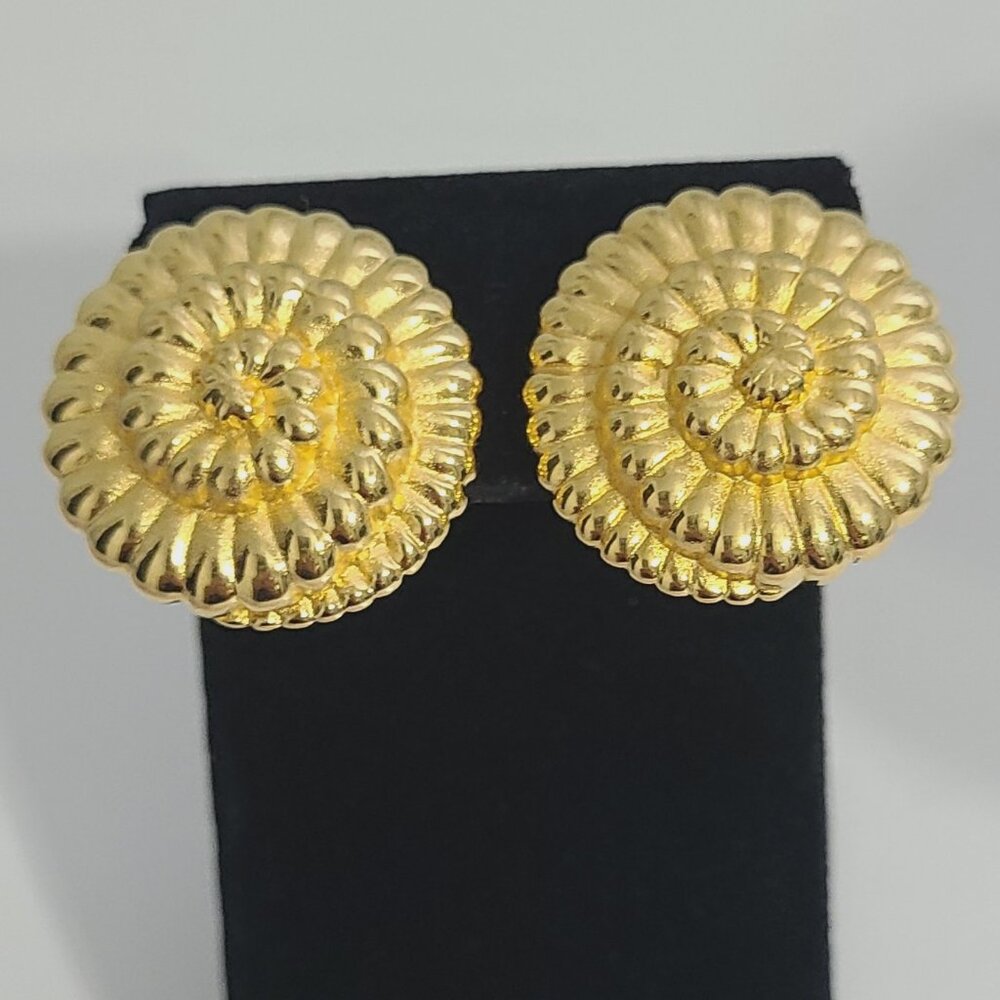 Alfred Sung Matt Gold Spiral Clip on Earrings-Vintage